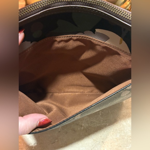 Fossil Leaf print crossbody purse bag canvas with leather trim pockets - Picture 9 of 15